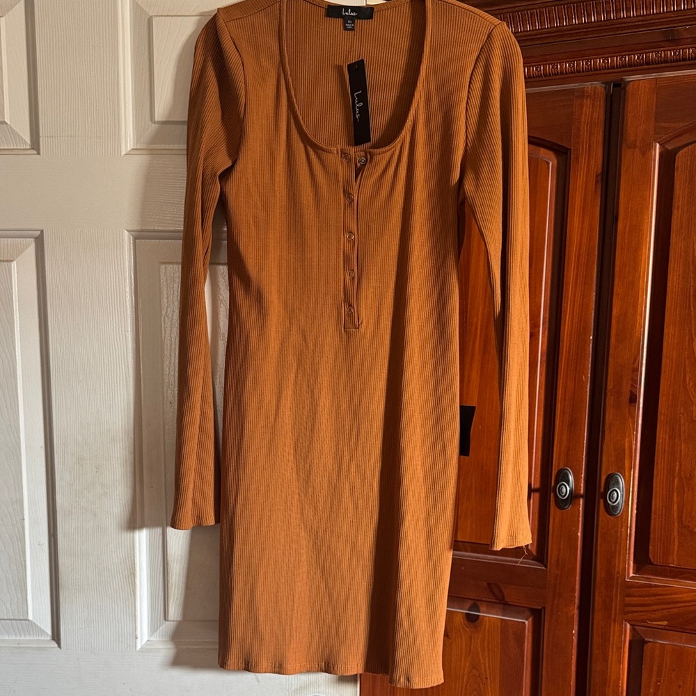 Lulus Rust Long-Sleeve Dress